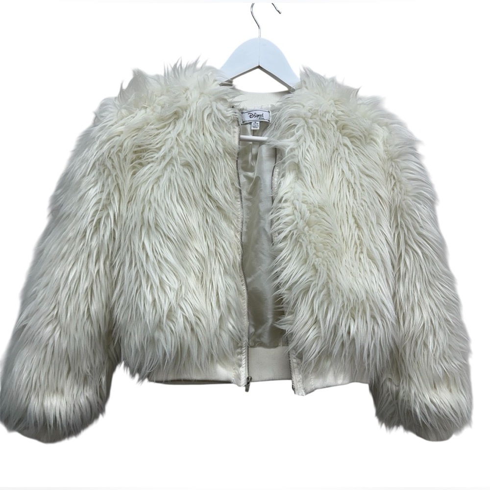 D-Signed Disney Ivory White Faux Fur Lined Zip Jacket Girls Size Medium 10/12 - Picture 6 of 9
